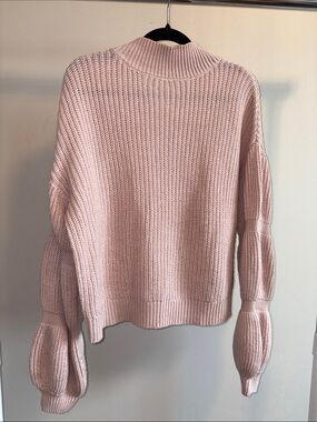 RD Style Blush Pink Chunky Turtleneck Sweater with Balloon Sleeves